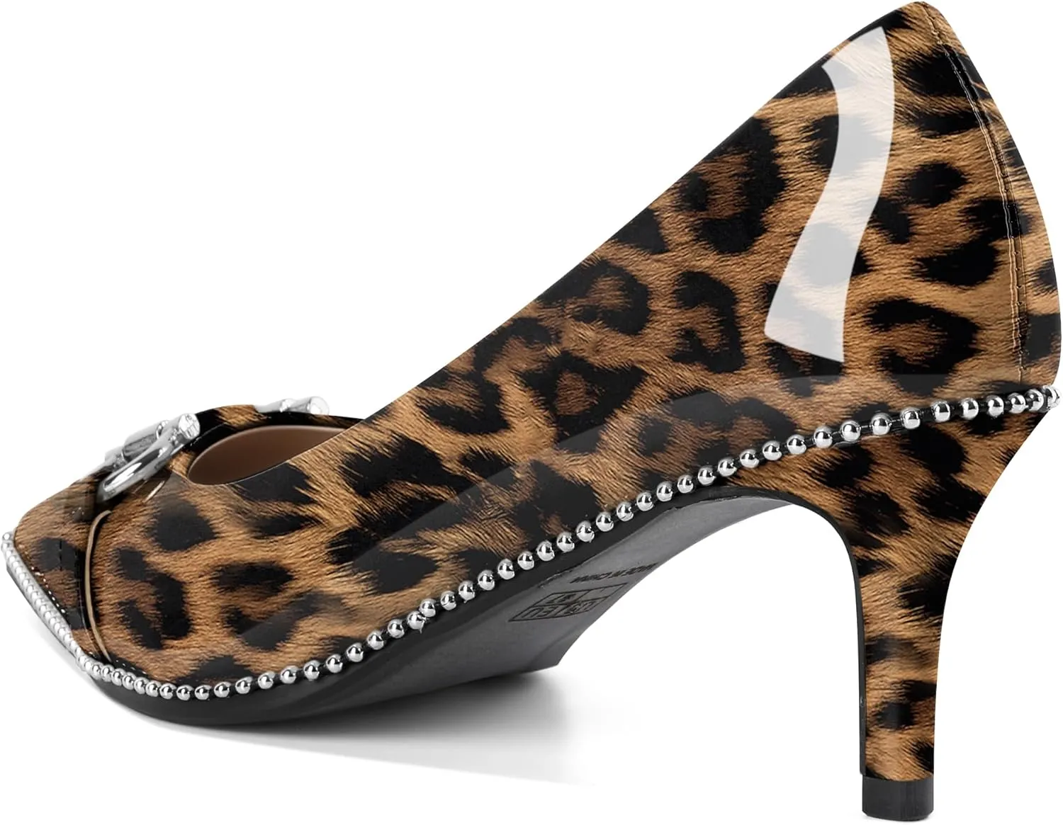 Eldof Women's Kitten Heel Pumps Pointed Toe Slip On Buckle Strap Low Heel Beaded Pumps Shoes2.5 Inches