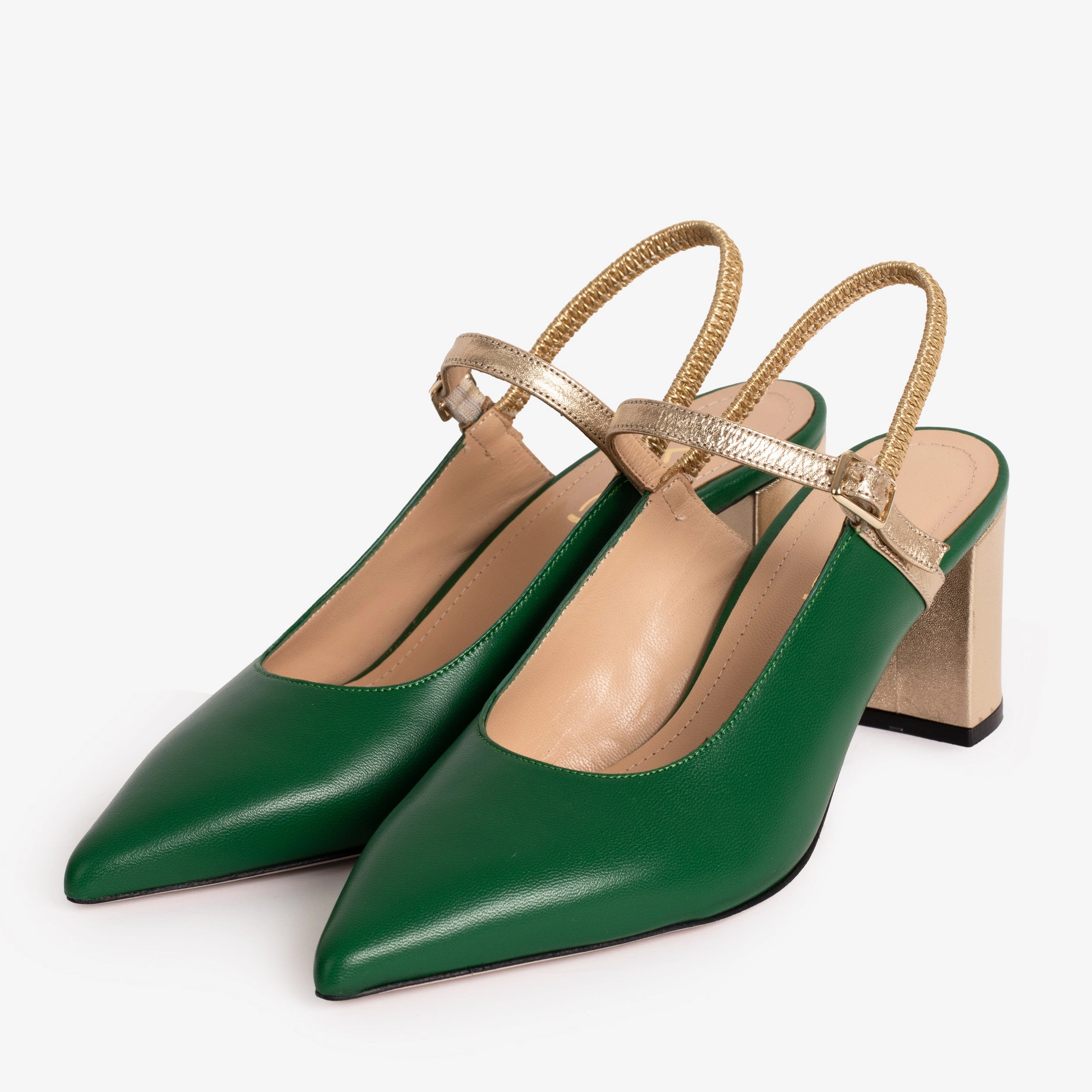Recyclable Packaging The Pompei Green Leather Women Slingback Shoe