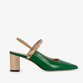 The Pompei Green Leather Women Slingback Shoe Recycled materials Summer Vibe