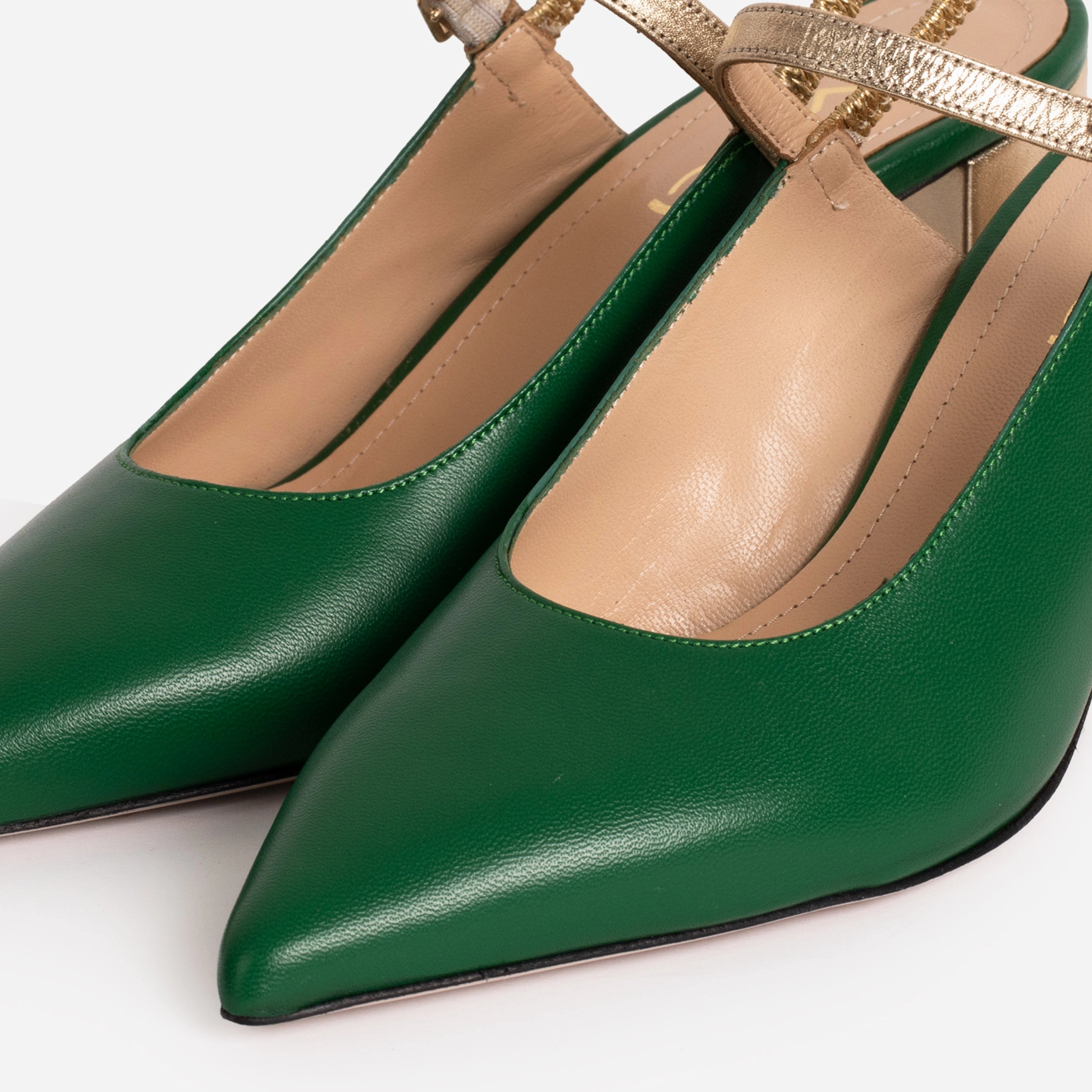 Smooth Walk The Pompei Green Leather Women Slingback Shoe