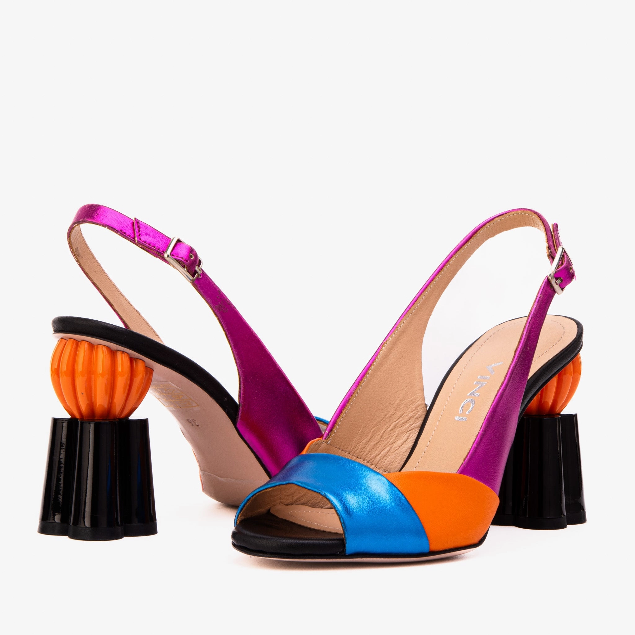 The Rize Multicolor Pumpkin Heel Leather Women Sandal Enhanced Traction Nodes