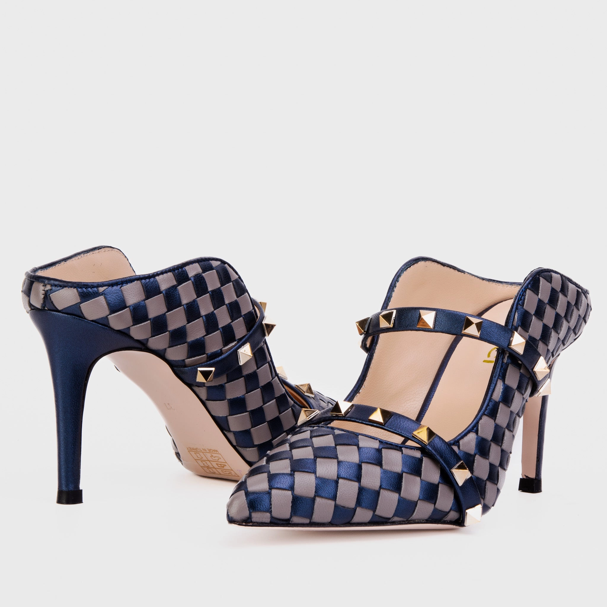 Gold Touch Light sandals The Dosso Navy Blue Handwoven Pointy Toe Leather Women Sandal