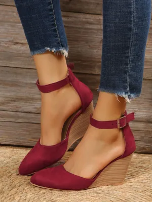 elveswallet Ankle Strap Pointed Toe D'Orsay Wedge Sandals