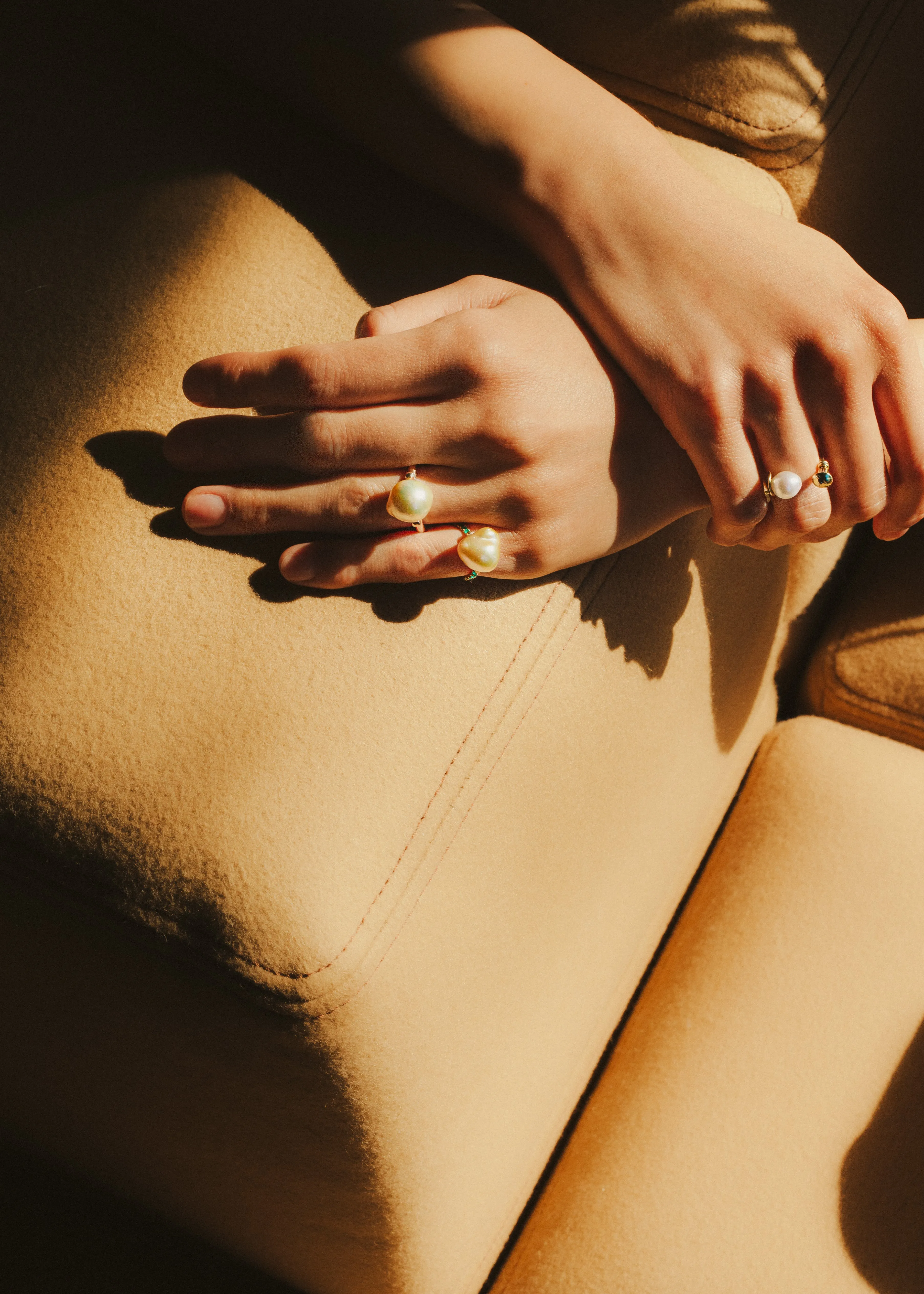 Emerald & South Sea pearl Pinky Ring