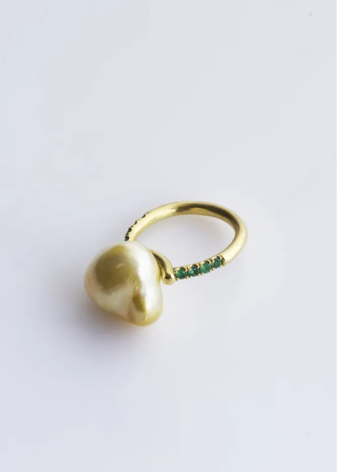 Emerald & South Sea pearl Pinky Ring