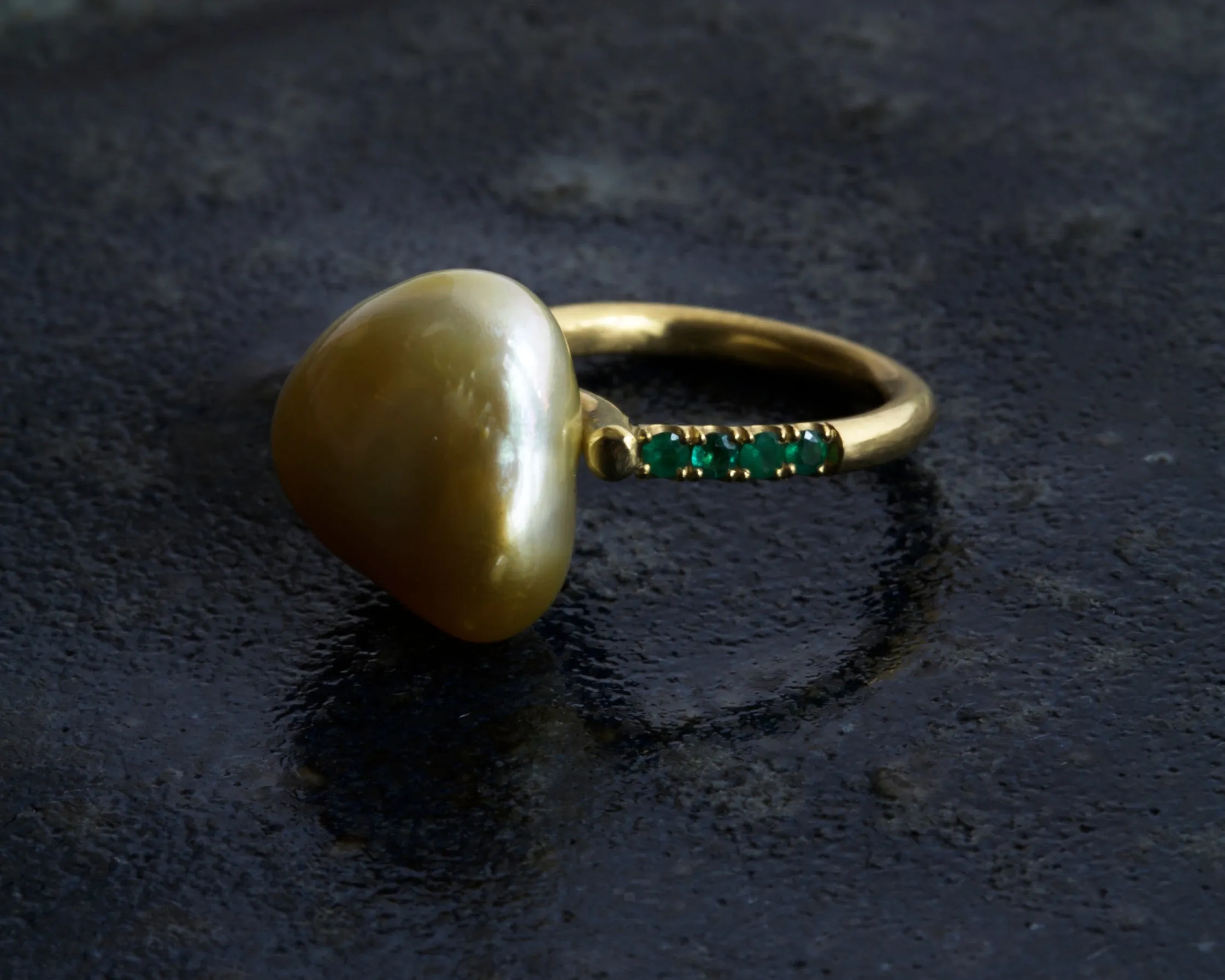 Emerald & South Sea pearl Pinky Ring
