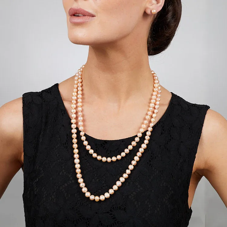 Endless 8-9mm Pink Freshwater Pearl Necklace,120cm Pearl Rope Necklace