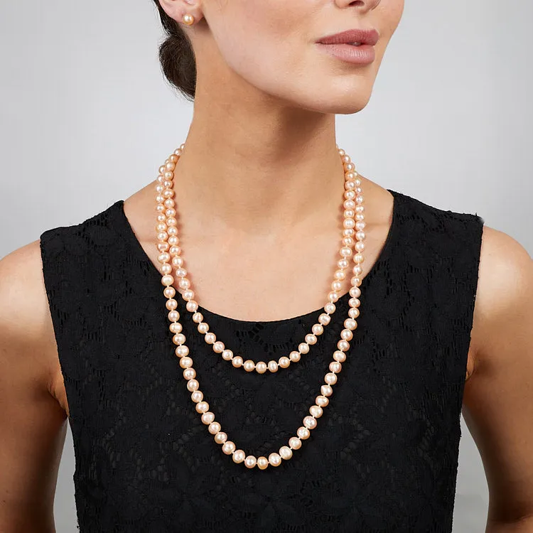 Endless 8-9mm Pink Freshwater Pearl Necklace,120cm Pearl Rope Necklace