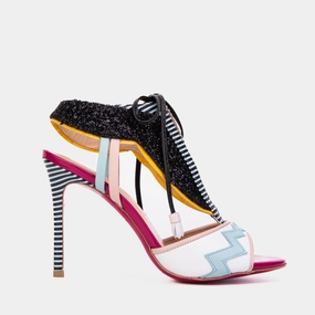 The Santa Amaro White Glitter Leather T-Strap Lace -Up Women Sandal Water Friendly Design