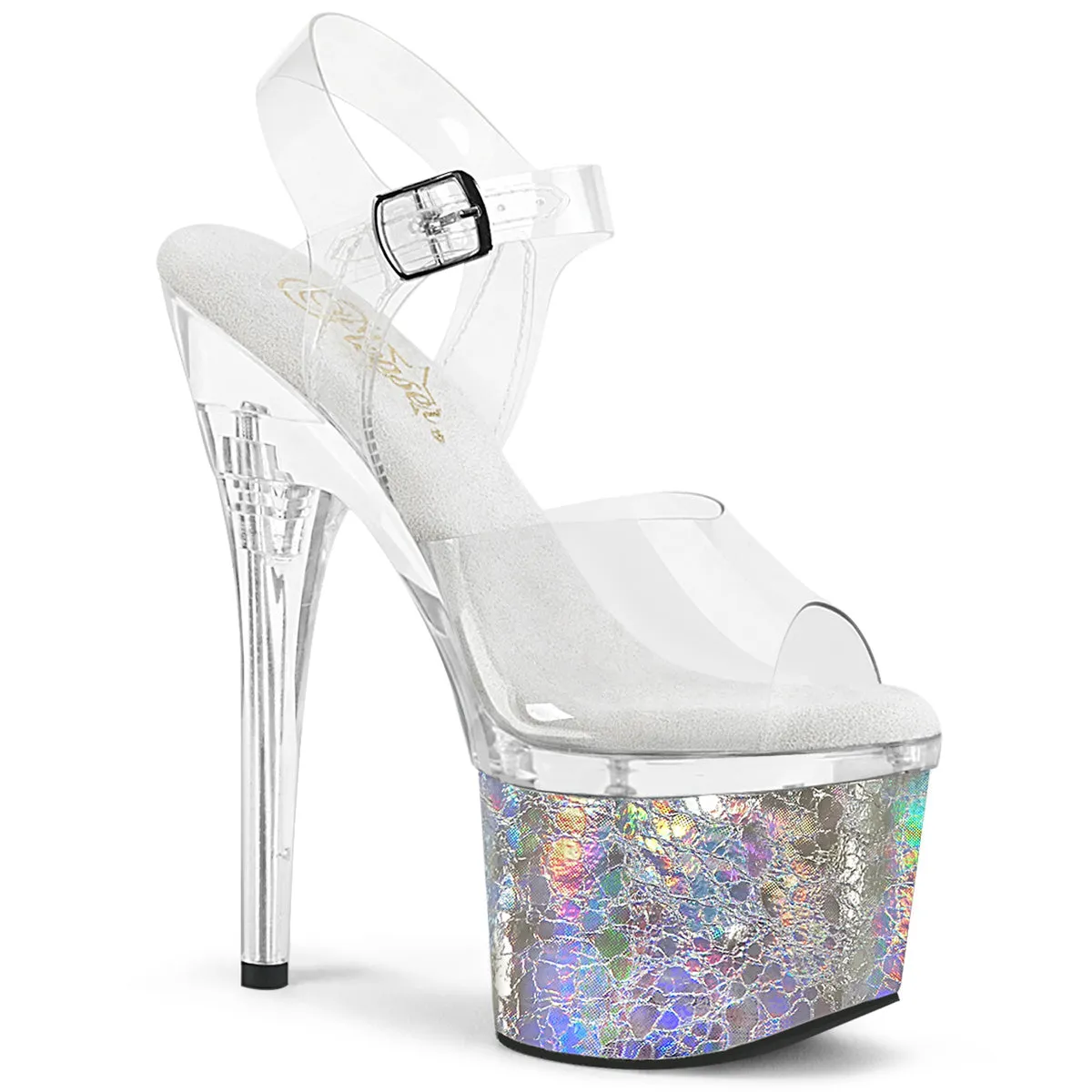ESTEEM-708CK Pleaser Clear/Silver Sexy Platform Shoes (Pole Dancing Heels)