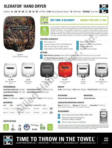 Excel Dryer XLERATOR® XL-SIH (Special Image) Hand Dryer with HEPA Filter - CUSTOM GRAPHICS on Zinc Alloy High Speed Automatic Surface-Mounted