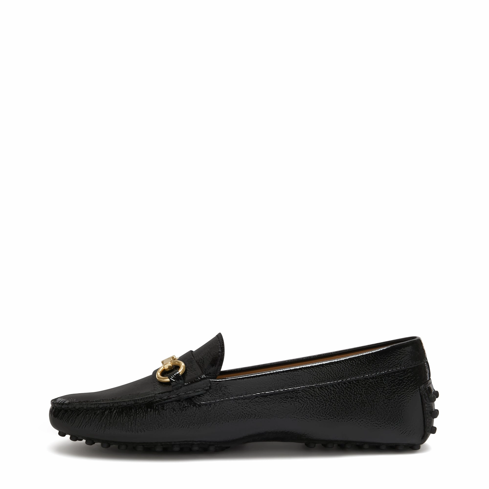 Breathable knit Vend?me Marie black calfskin patent leather moccasins