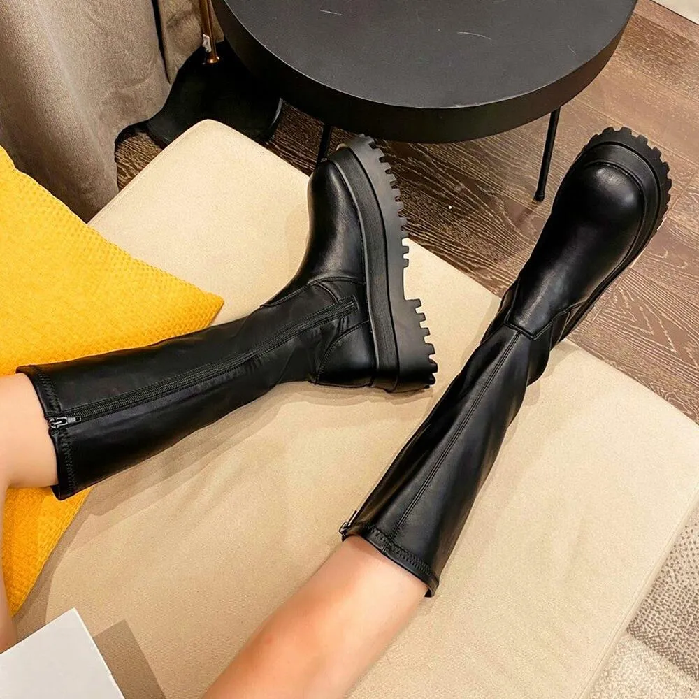 Fashionable Mid-calf Round Toe Boots