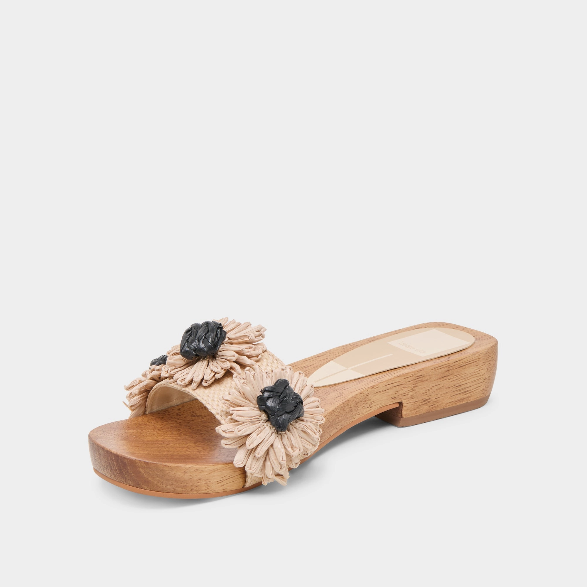 ARIENA SANDALS BLACK NATURAL FLORAL RAFFIA Non-Slip Comfort Non slip grip