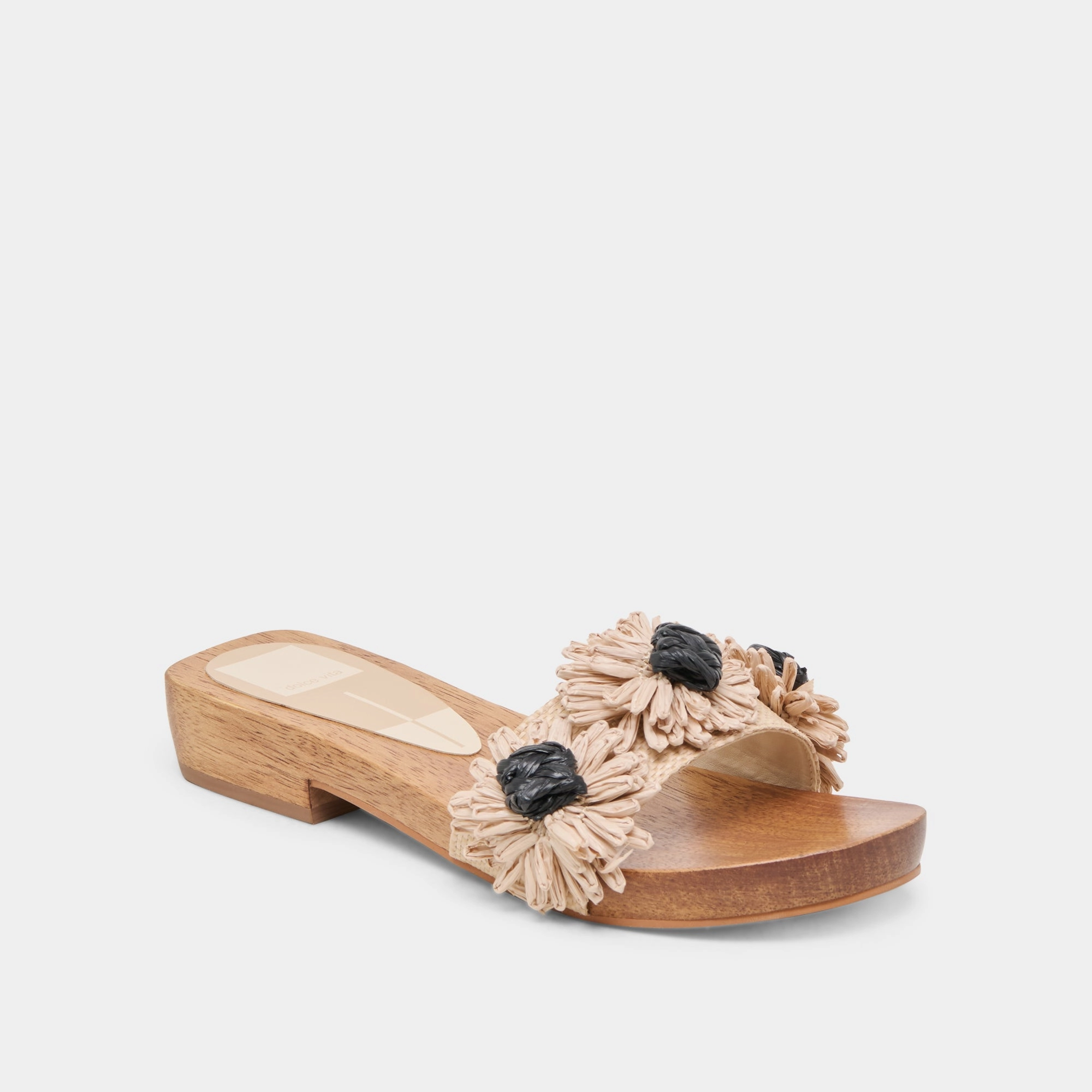 Breezy Mood Sunshine Fit ARIENA SANDALS BLACK NATURAL FLORAL RAFFIA