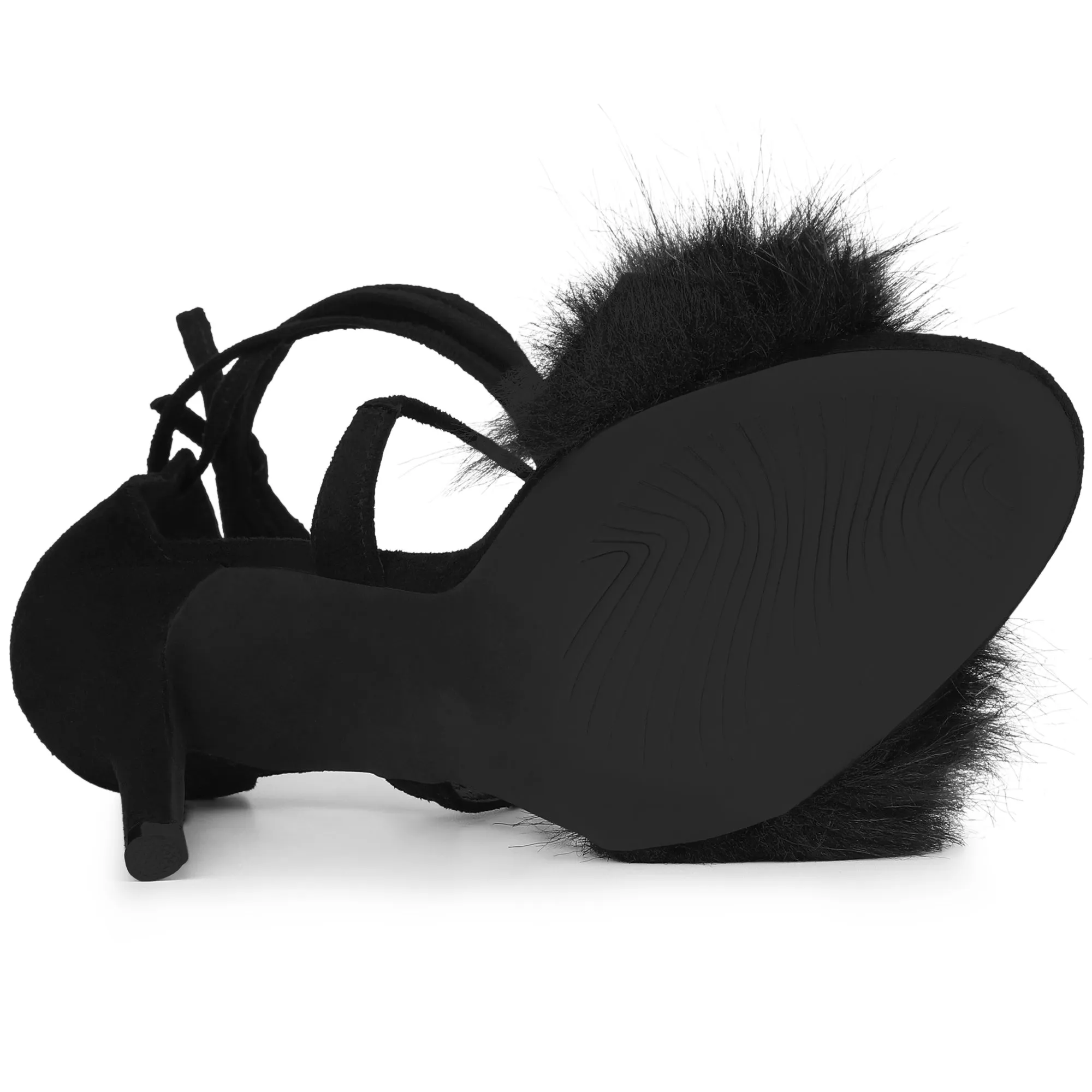 Faux Fur Stiletto Heel Lace Up Ankle Wrap Tie Sandals