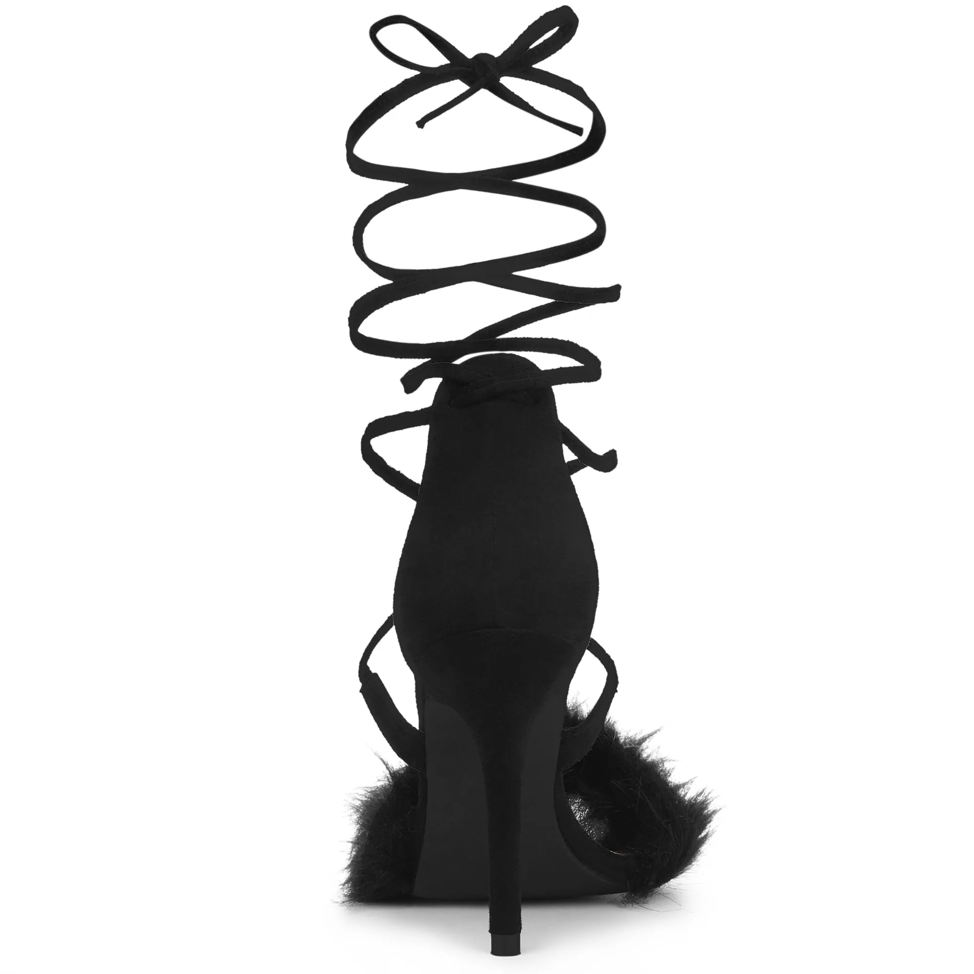 Faux Fur Stiletto Heel Lace Up Ankle Wrap Tie Sandals