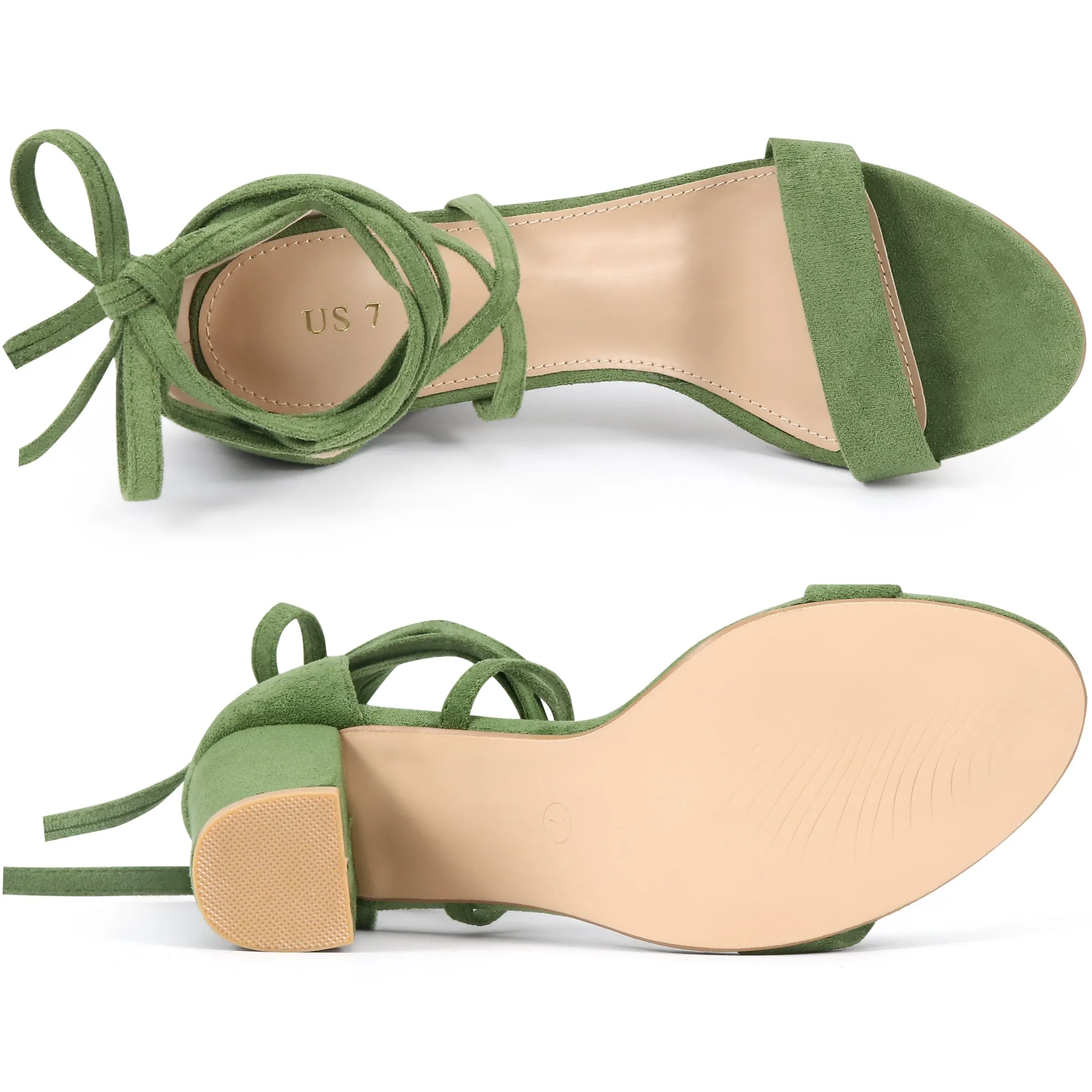 Faux Suede Open Toe Lace-Up Chunky High Heel Sandals