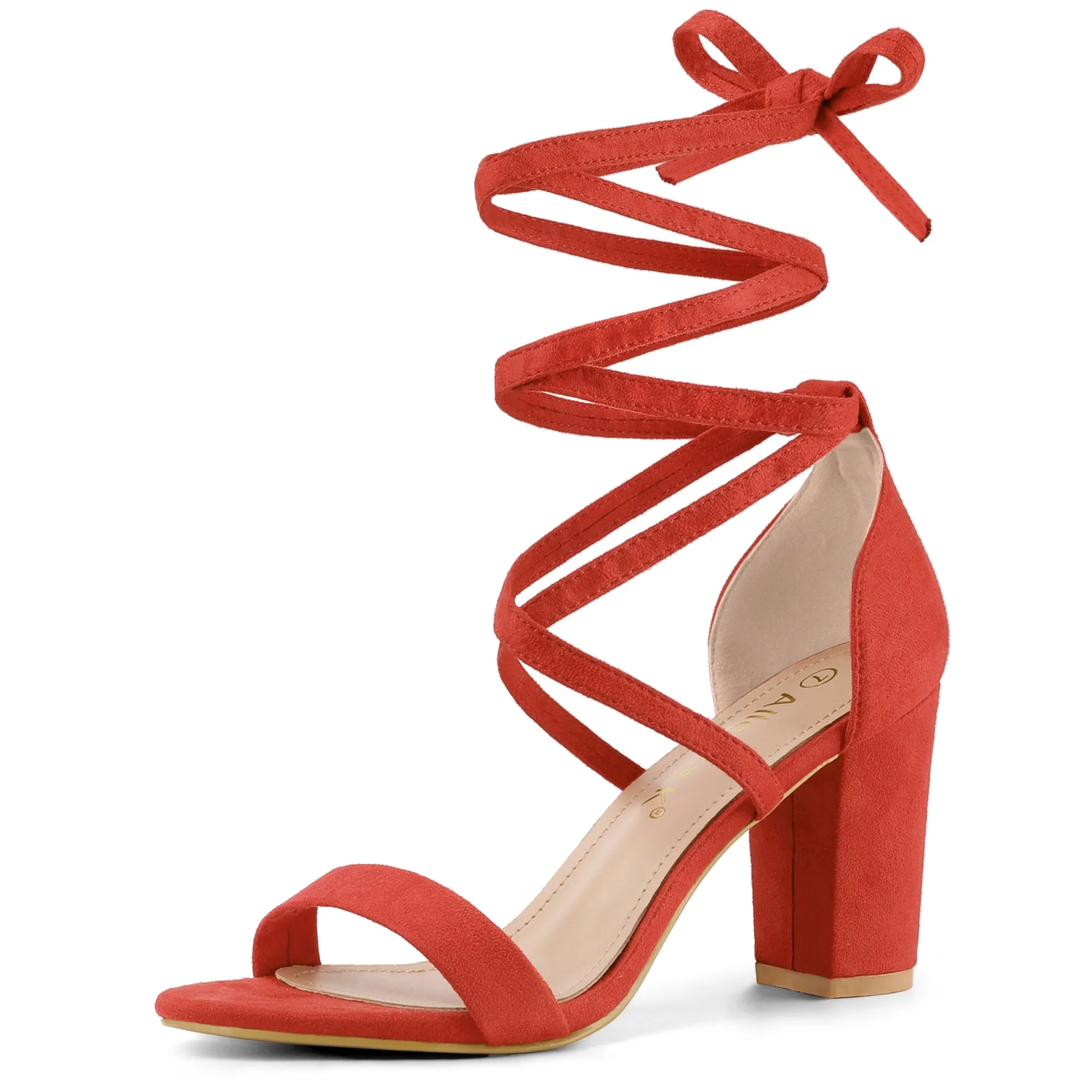 Faux Suede Open Toe Lace-Up Chunky High Heel Sandals