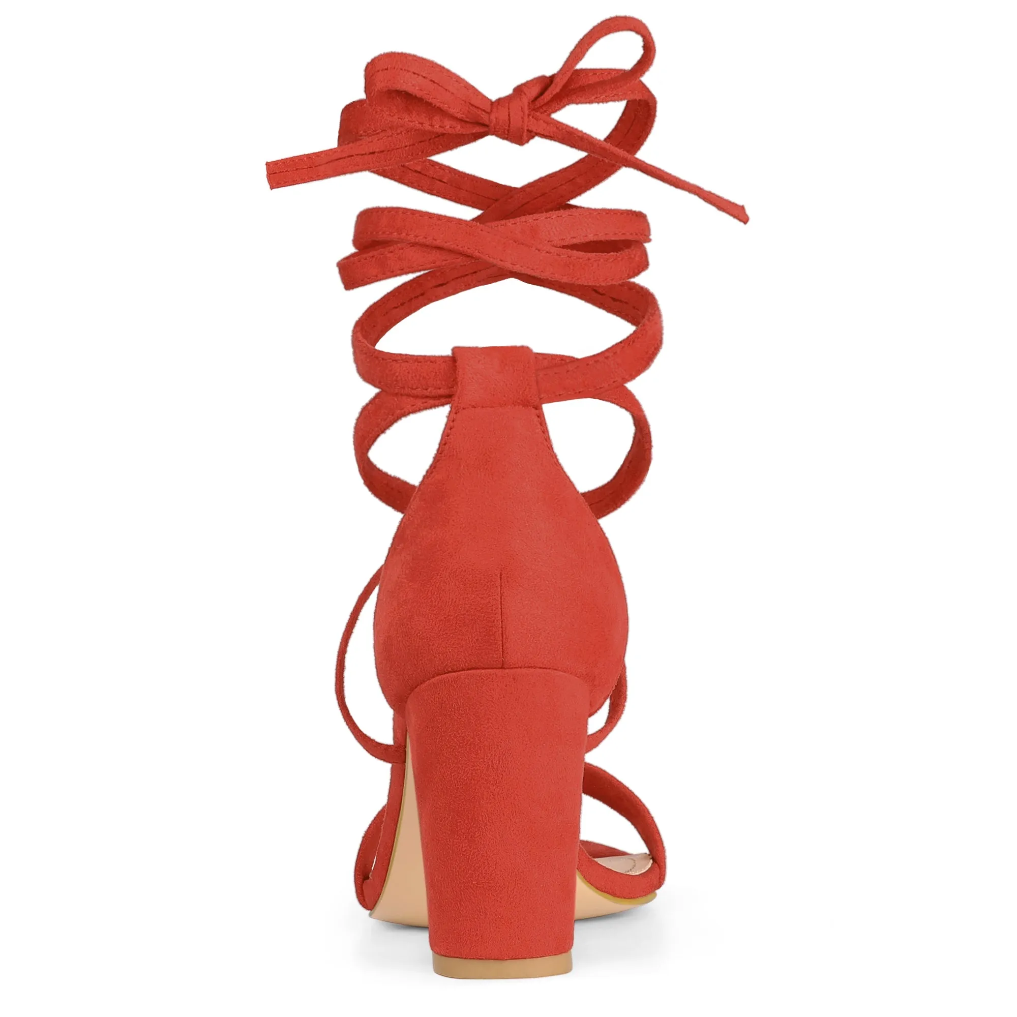 Faux Suede Open Toe Lace-Up Chunky High Heel Sandals