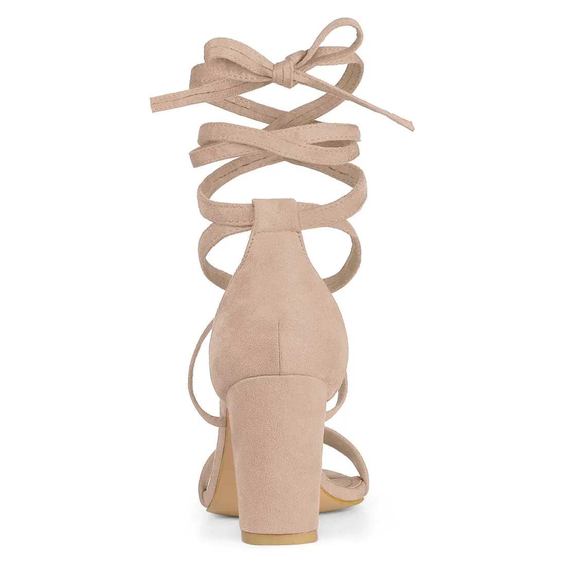 Faux Suede Open Toe Lace-Up Chunky High Heel Sandals