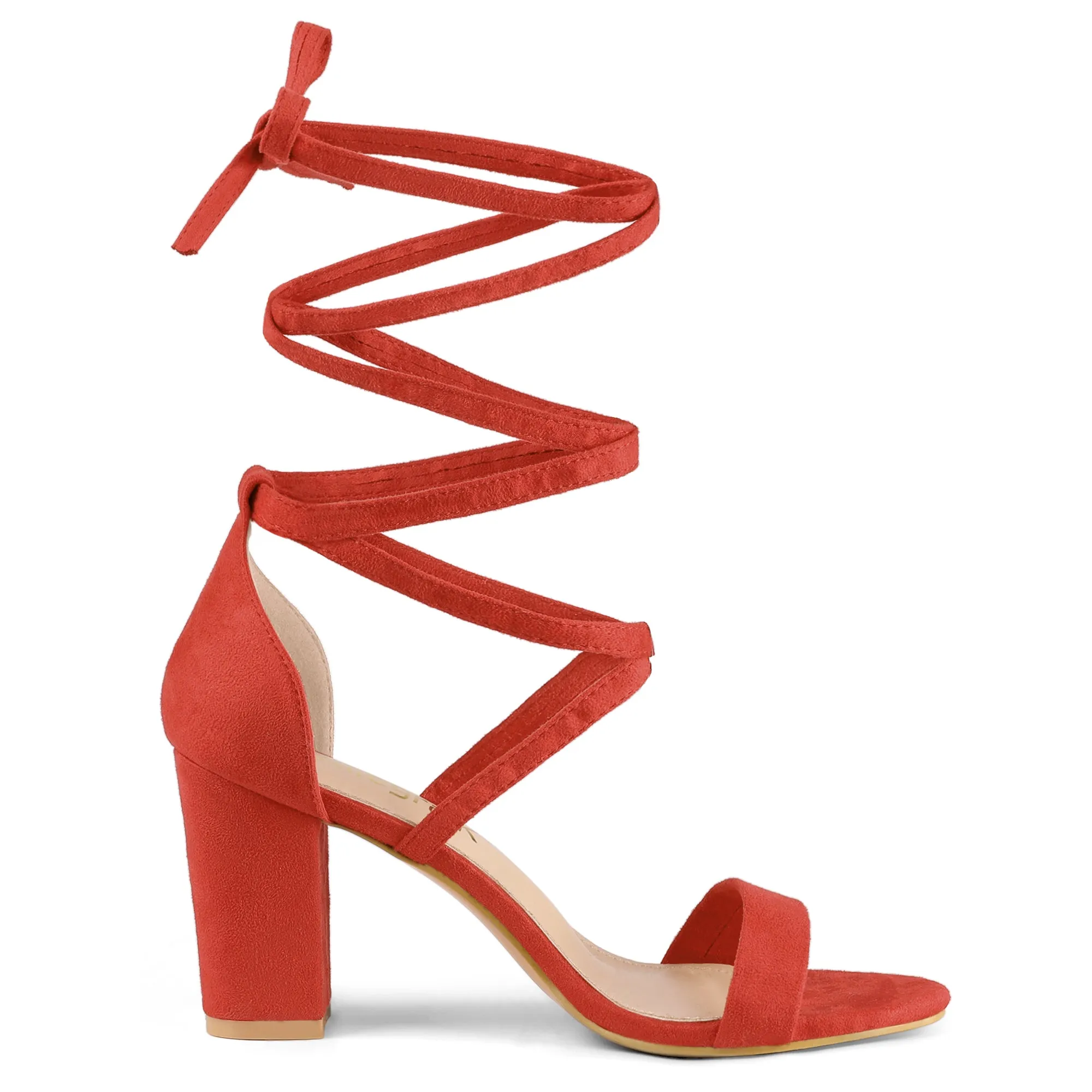 Faux Suede Open Toe Lace-Up Chunky High Heel Sandals