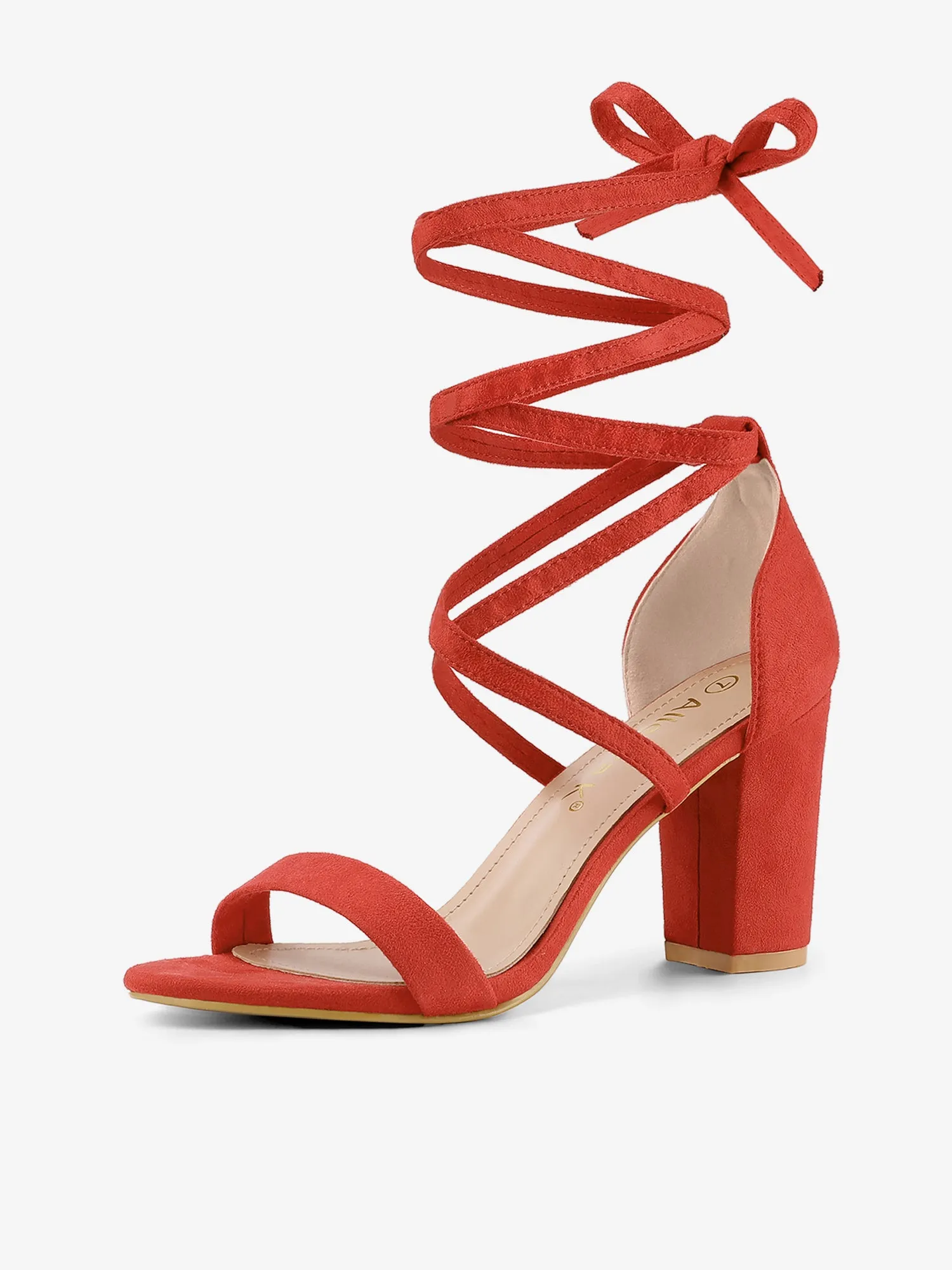 Faux Suede Open Toe Lace-Up Chunky High Heel Sandals