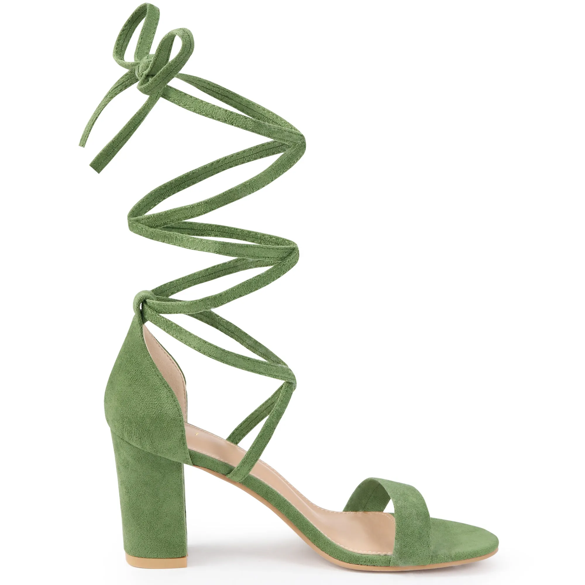 Faux Suede Open Toe Lace-Up Chunky High Heel Sandals
