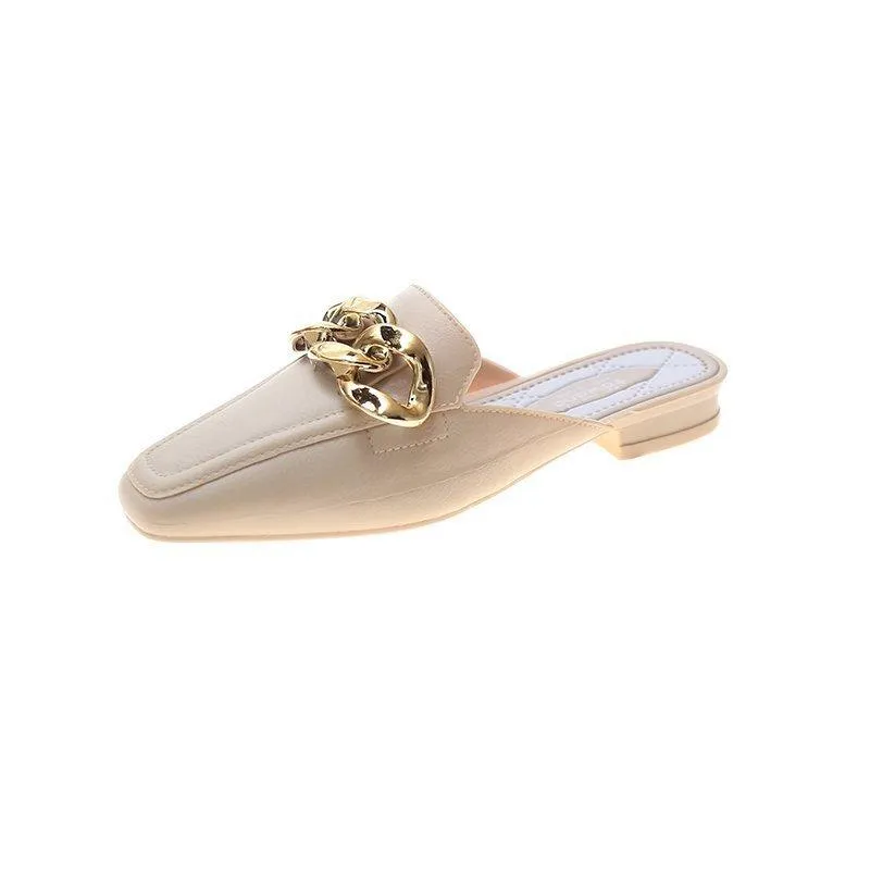 Finn Chain Pointed Toe Mule Shoes Toe Cap Semi Slipper Women's Summer Outdoor Slippers