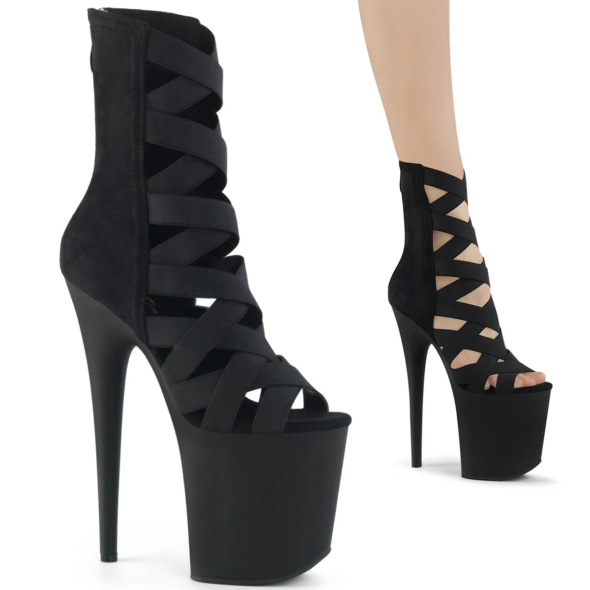 FLAMINGO-800-24 Pleaser Black Elastic Sexy Platform Shoes (Pole Dancing Heels)