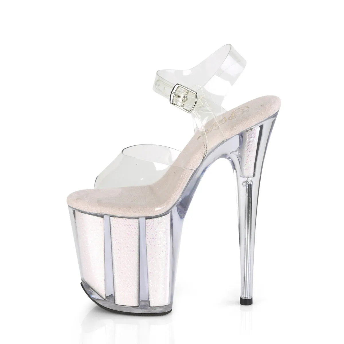 FLAMINGO-808G Pleaser Clear/Opal Glitter Inserts Sexy Platform Shoes (Pole Dancing Heels)