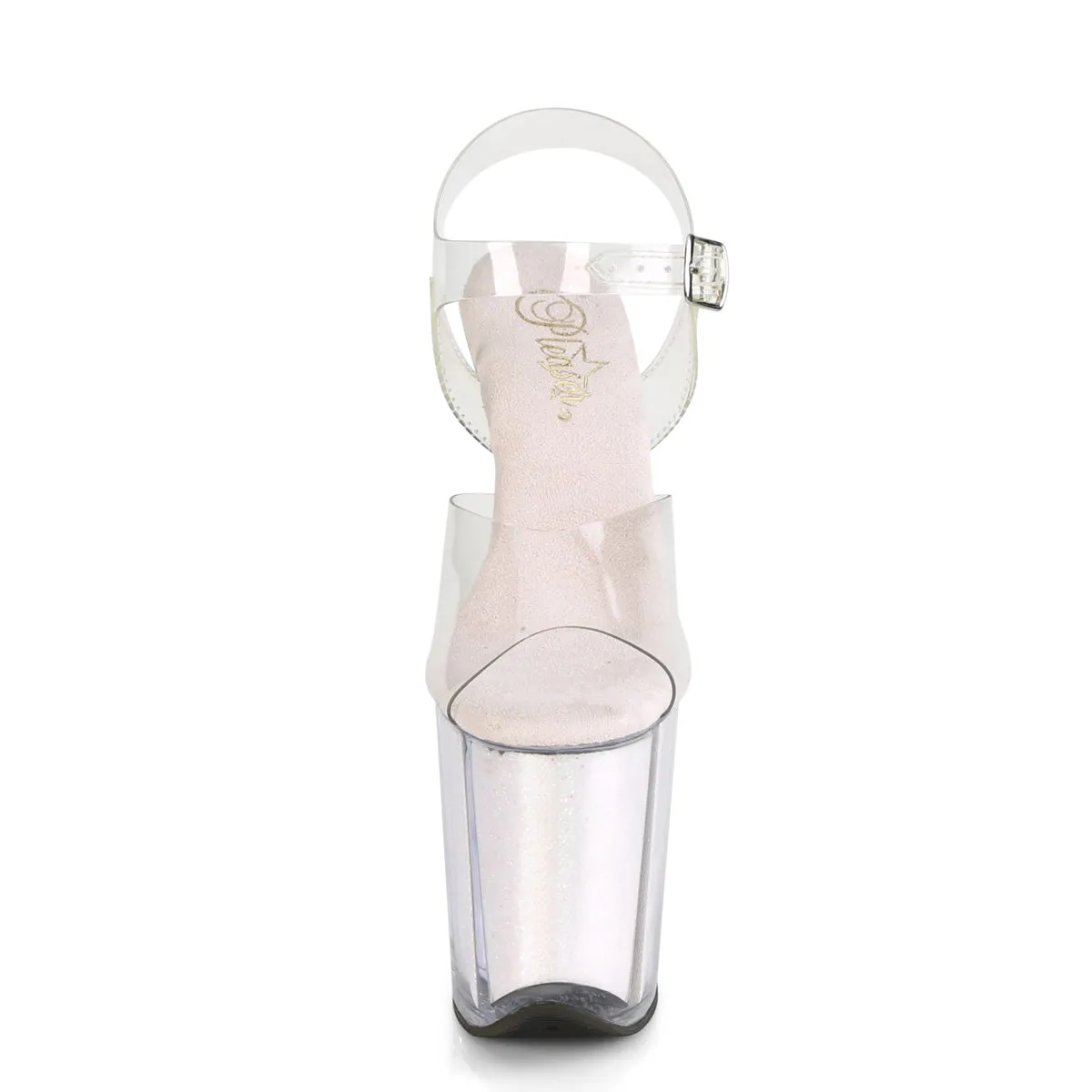 FLAMINGO-808G Pleaser Clear/Opal Glitter Inserts Sexy Platform Shoes (Pole Dancing Heels)