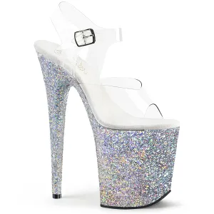 FLAMINGO-808LG Pleaser Clear/Silver Multi Glitter Sexy Platform Shoes (Pole Dancing Heels)