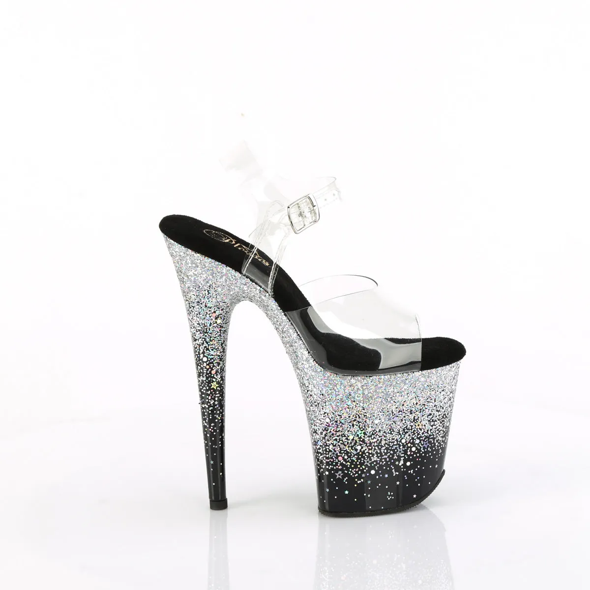 FLAMINGO-808SS Pleaser Clear/Black/Silver Sexy Platform Shoes (Pole Dancing Heels)