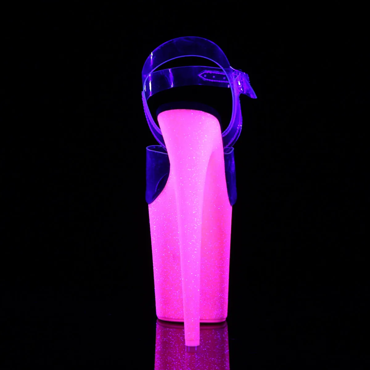 FLAMINGO-808UVG Pleaser Clear/Neon H. Pink Glitter Sexy Platform Shoes (Pole Dancing Heels)