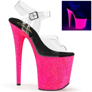 FLAMINGO-808UVG Pleaser Clear/Neon H. Pink Glitter Sexy Platform Shoes (Pole Dancing Heels)