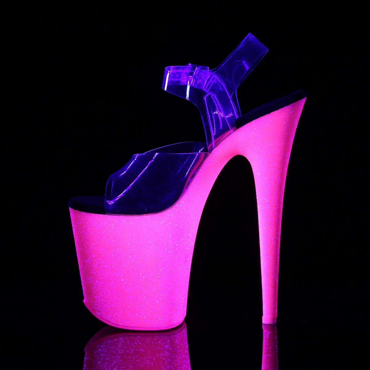 FLAMINGO-808UVG Pleaser Clear/Neon H. Pink Glitter Sexy Platform Shoes (Pole Dancing Heels)