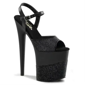 FLAMINGO-809-2G Pleaser Black Glitter Sexy Platform Shoes (Pole Dancing Heels)