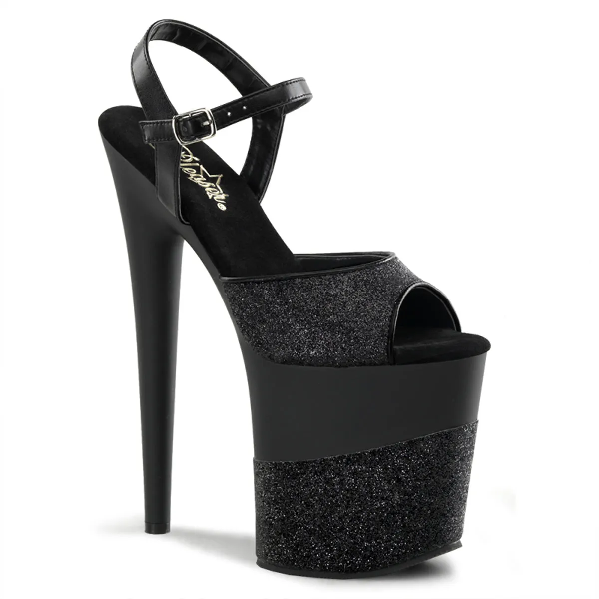 FLAMINGO-809-2G Pleaser Black Glitter Sexy Platform Shoes (Pole Dancing Heels)