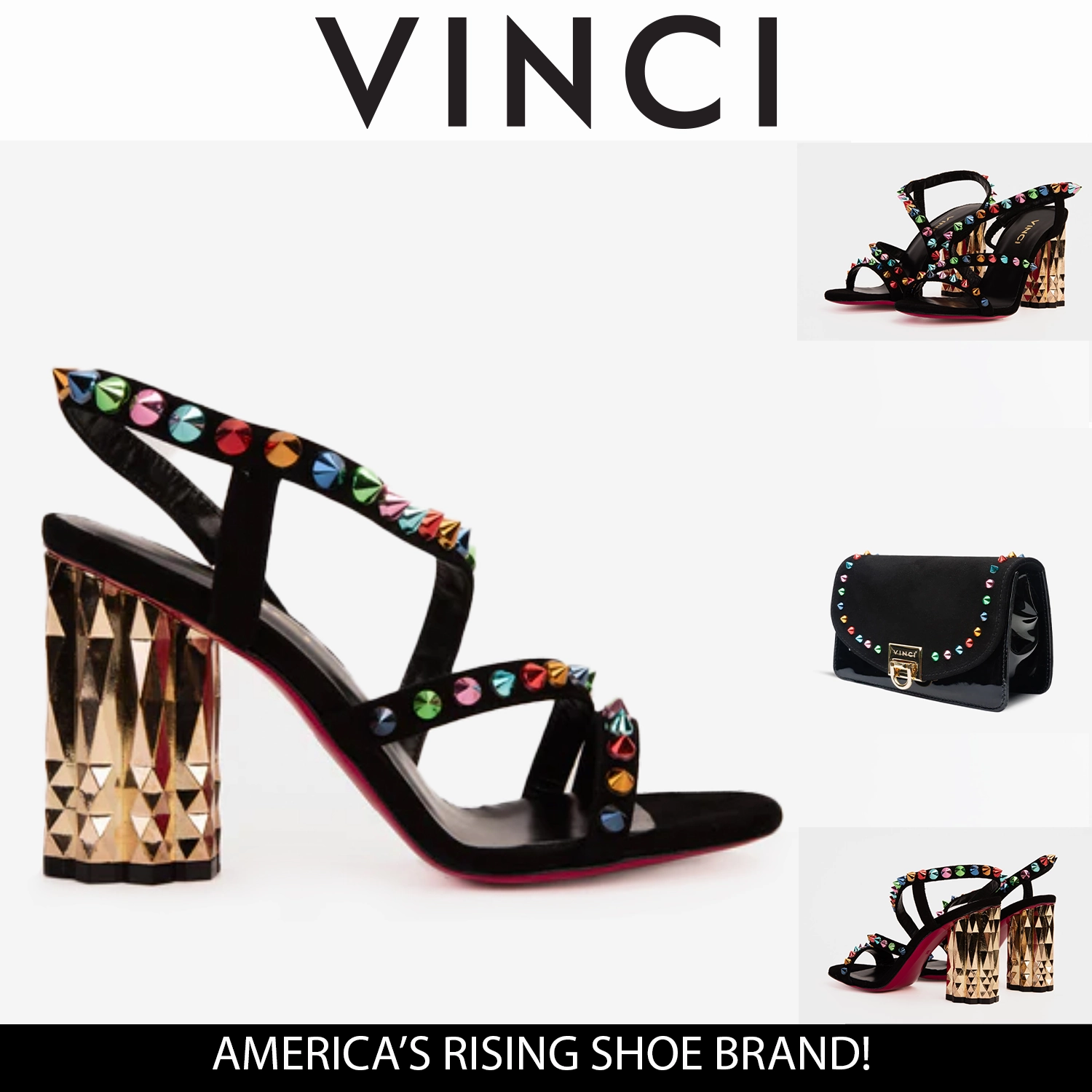 The Caris Black Block Heel Spike Leather Women Sandal Final Sale! Open Toe Shoes Daily Wear