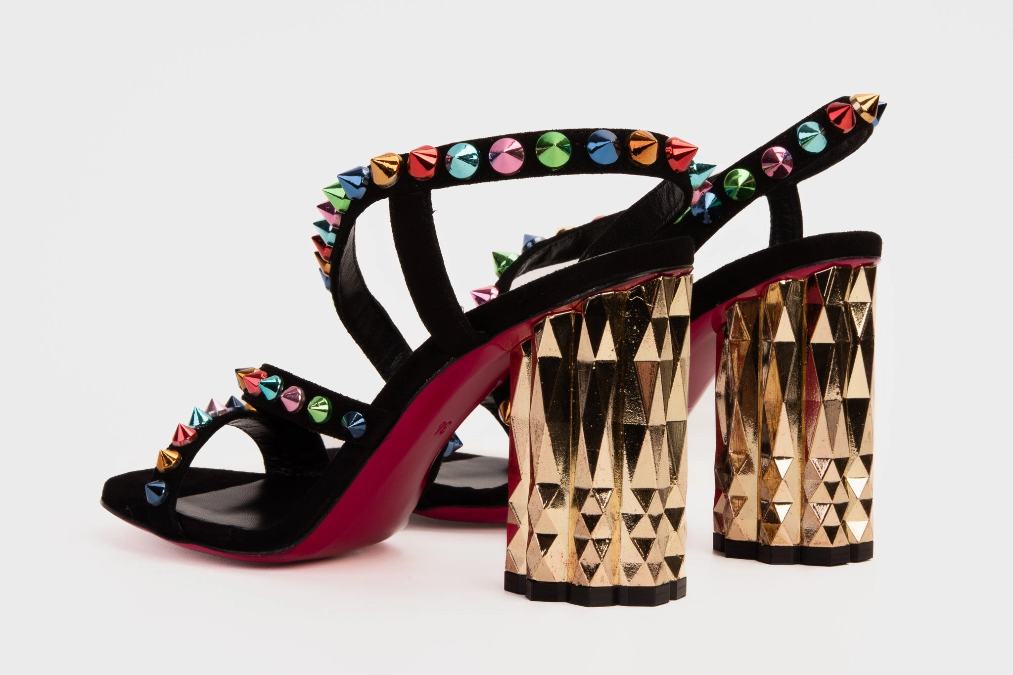 The Caris Black Block Heel Spike Leather Women Sandal Final Sale! Adjustable Strap Breathable Shoes
