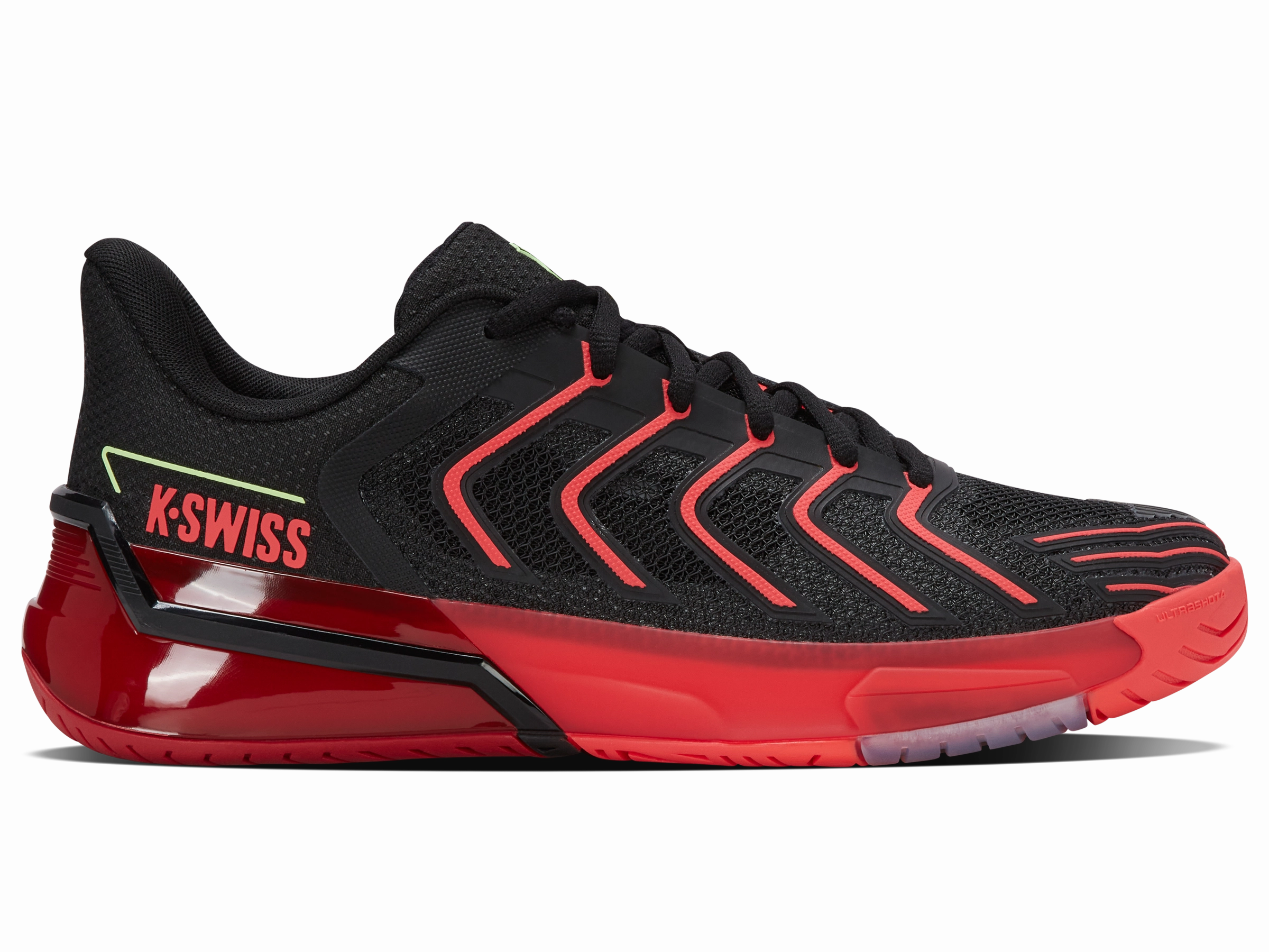 04437-059-M | ULTRASHOT 4 | BLACK/NEON LAVA/CHILI PEPPER Cushioned heel