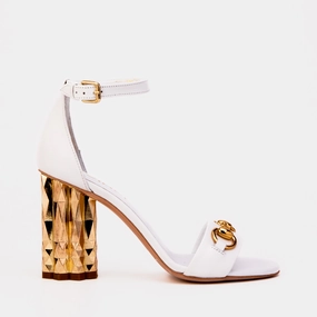 The Avlonya Block Heel White Leather Women Sandal Comfortable Beach Footwear