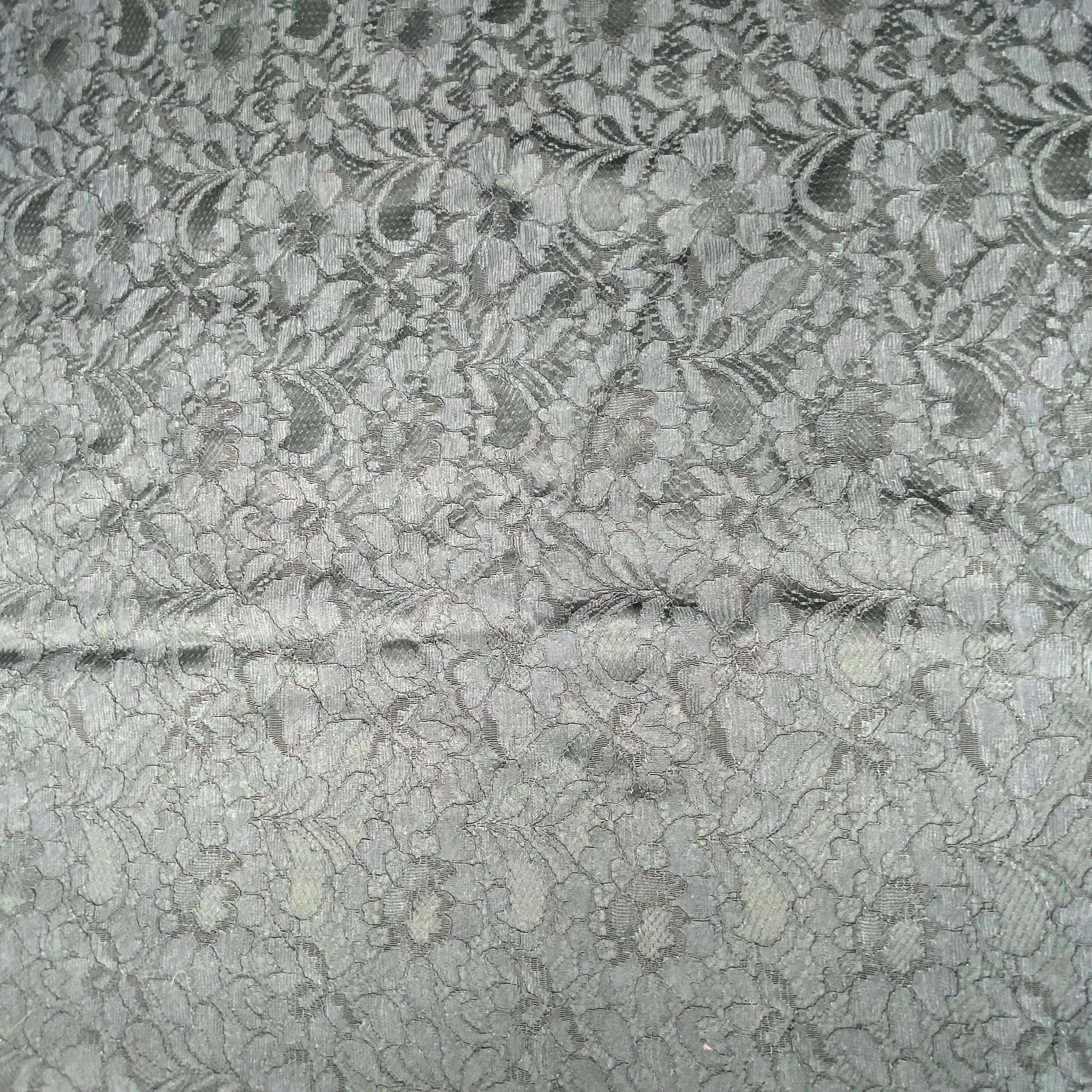Floral Corded Lace Bonded on Polyester Knit - Black