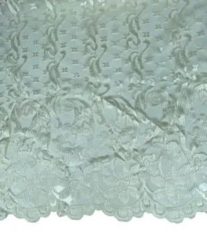 Floral Embroidered Lace with Single Finished Edge - Ivory