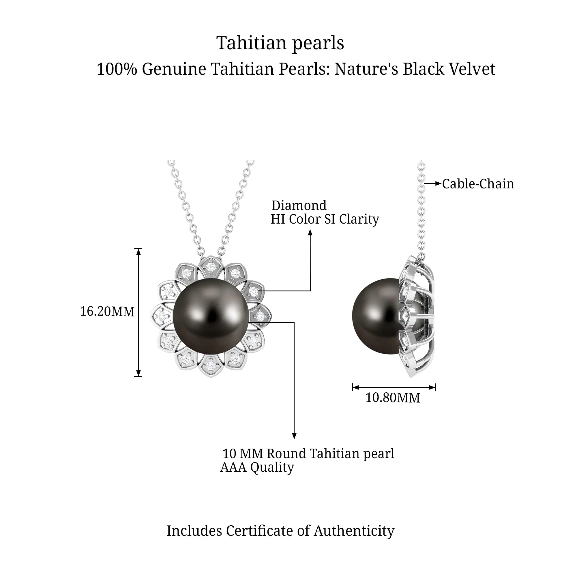 Floral Inspired Black Pearl Pendant with Diamond Halo