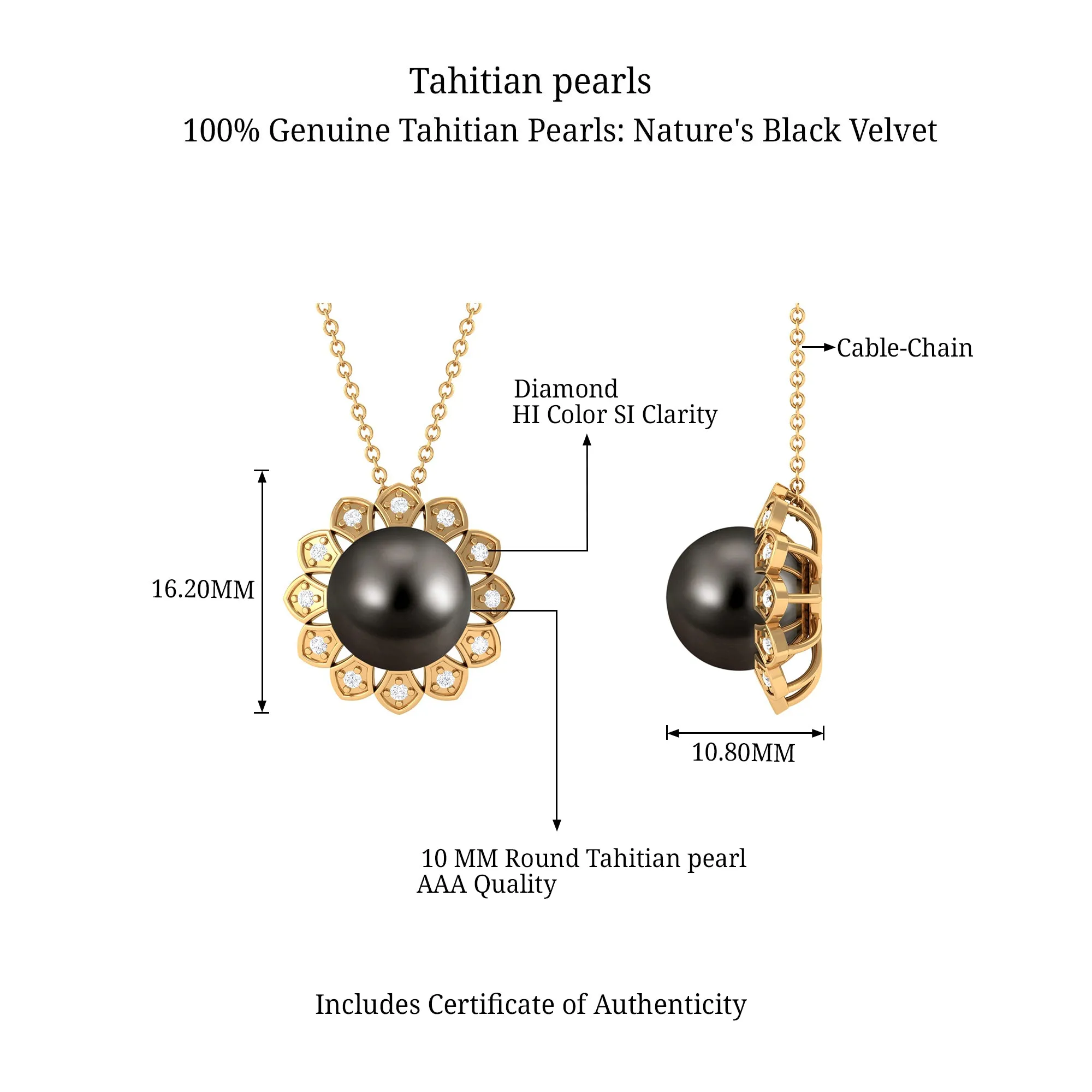 Floral Inspired Black Pearl Pendant with Diamond Halo