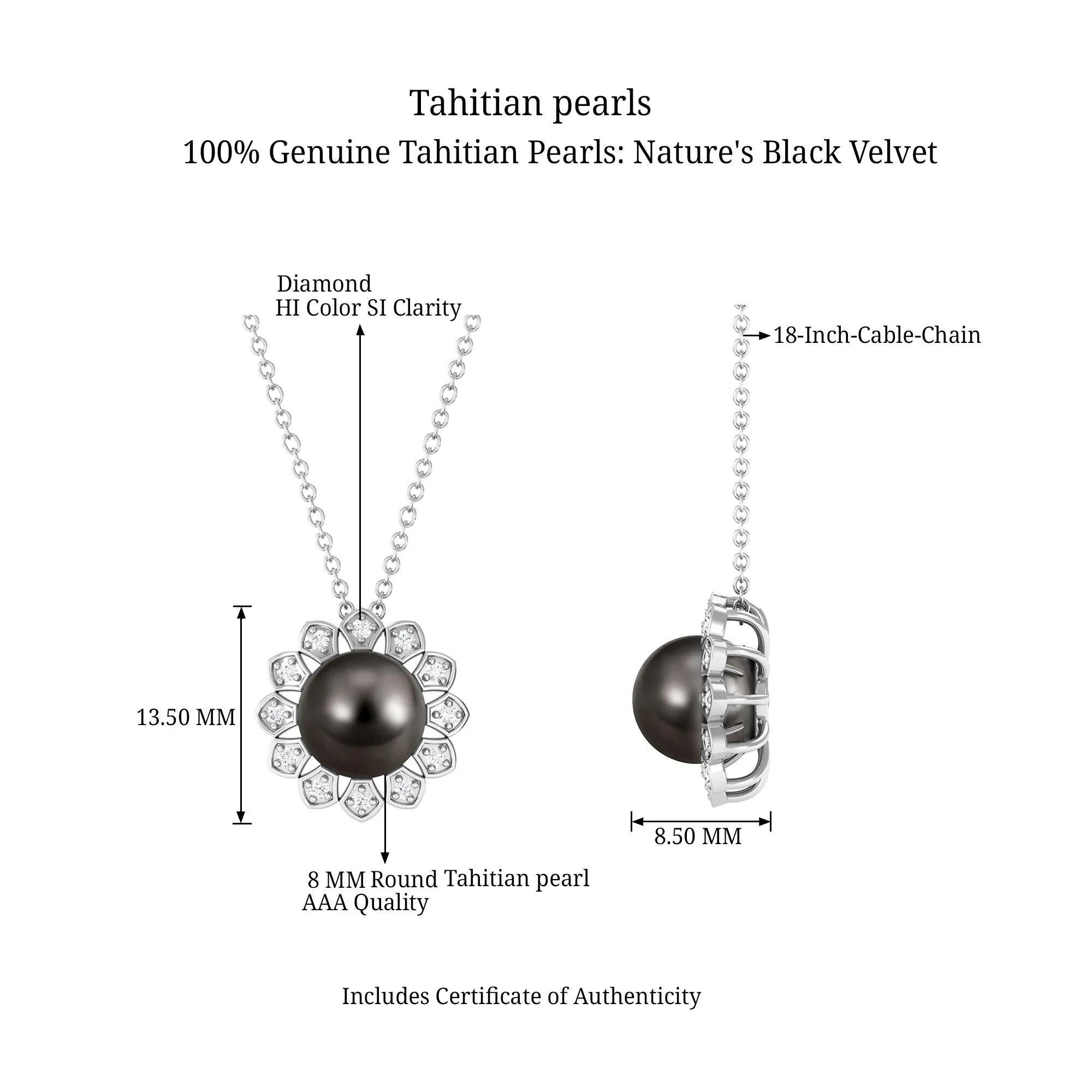 Floral Inspired Black Pearl Pendant with Diamond Halo