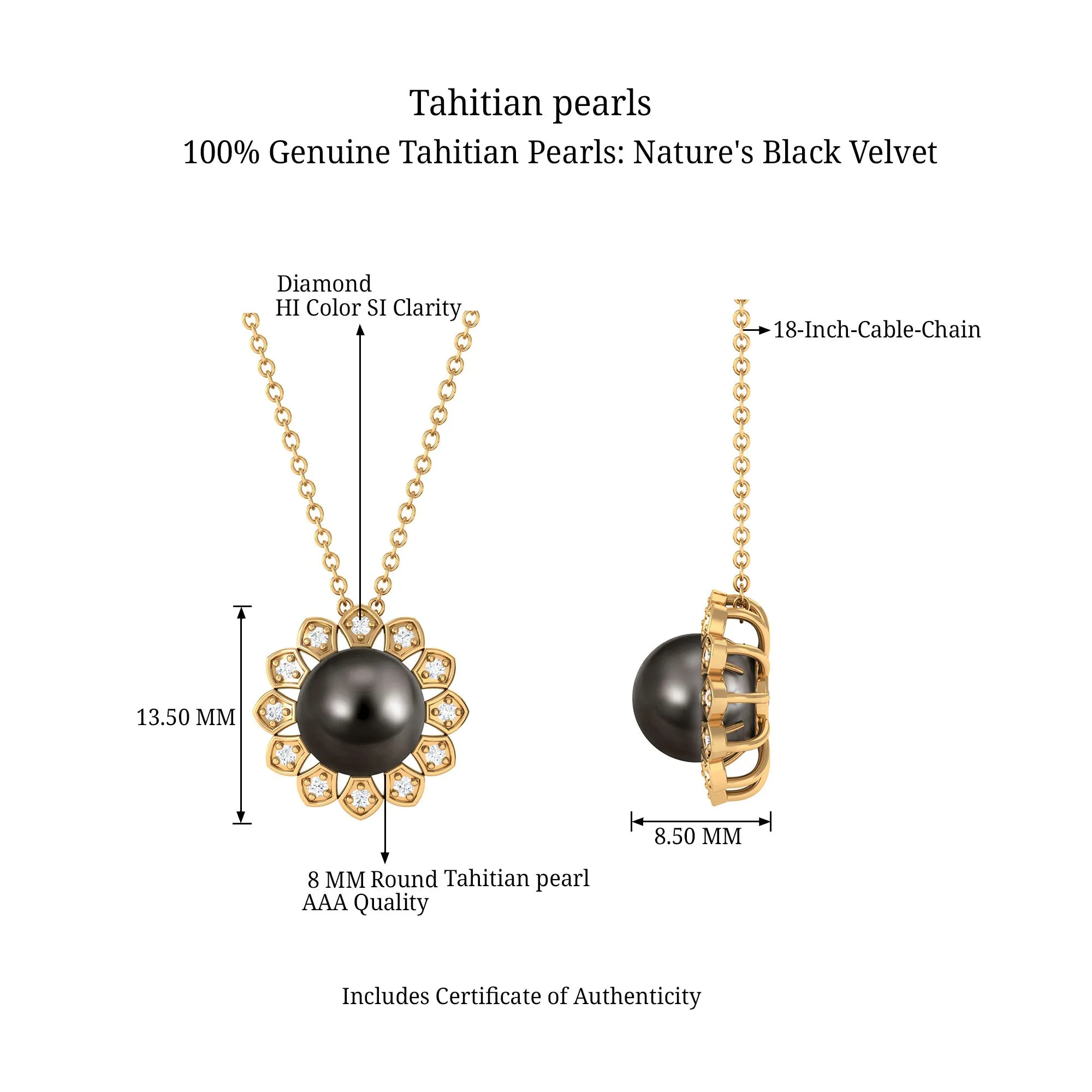 Floral Inspired Black Pearl Pendant with Diamond Halo