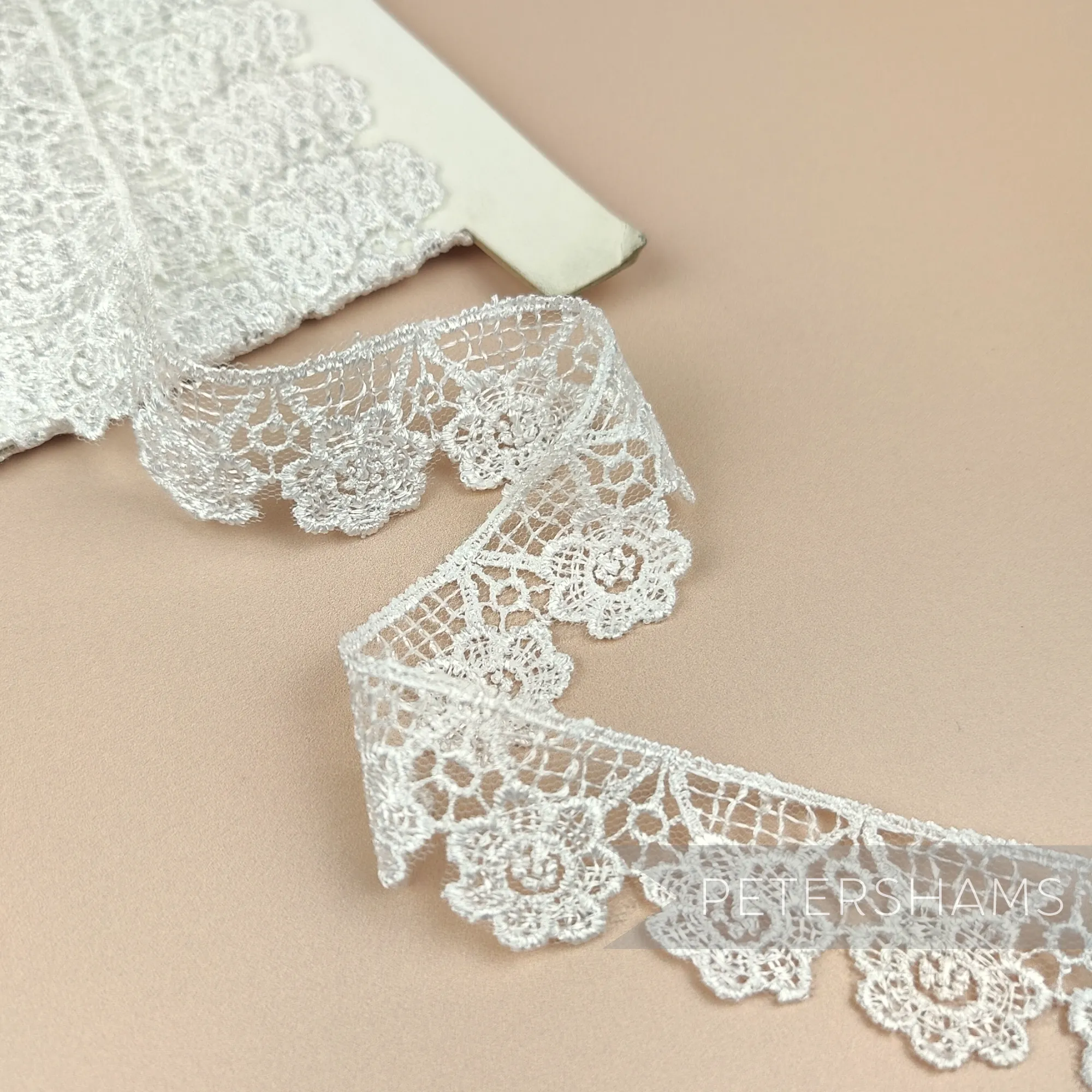 Floral Medal 30mm Vintage 1960/70ss White Nylon Lace on Tulle Backing - 1m